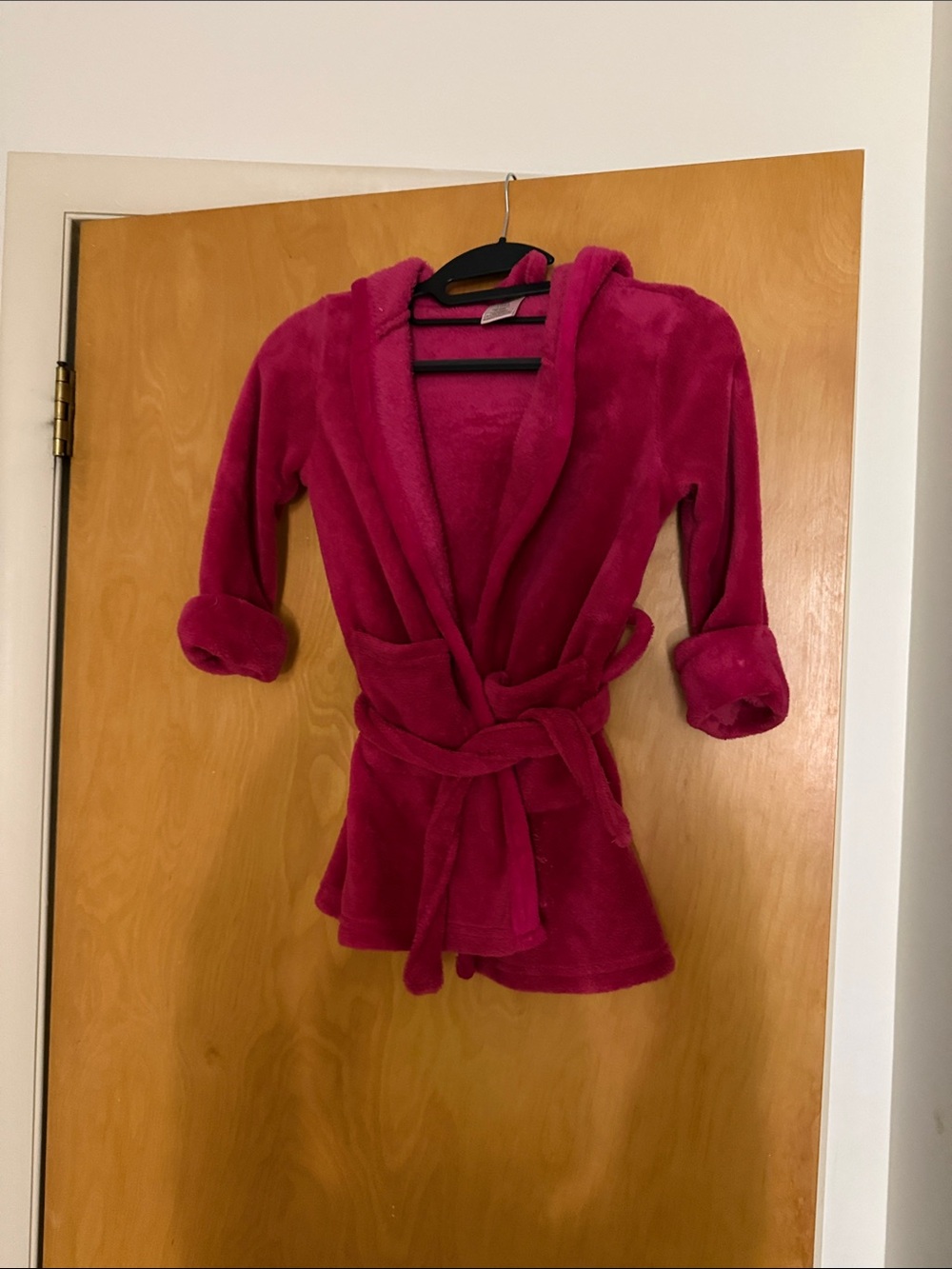 Plush Hooded Women's Robe Jacket - Fuchsia